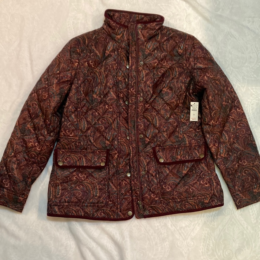 Talbots Burgundy Size M Patterned Lightweight Puffer Jacket